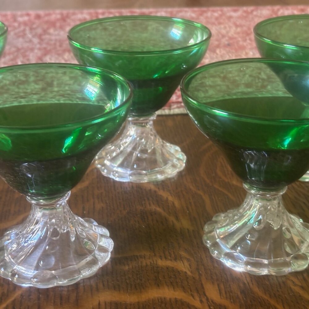 Set of 6 Anchor Hocking “Burple” Emerald Green Sherbet Goblets (1950s)